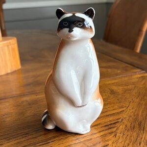 LOMONOSOV PORCELAIN STANDING RACCOON FIGURINE in White and Brown
